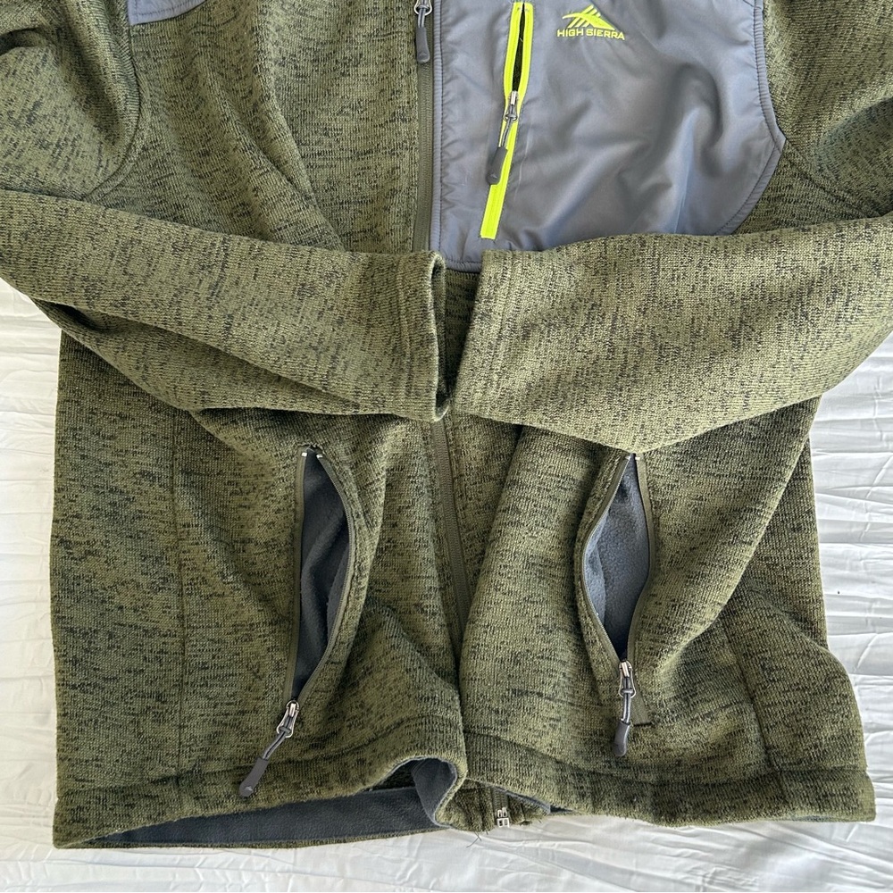 HIGH SIERRA Men Funston II Sweater‎ Fleece Jacket Moss Green Thermal Full Zip XL - Picture 7 of 15